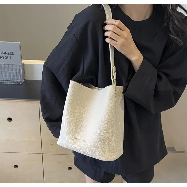 2024 Litchi Pattern Bucket Bag Women Tan — feature 33