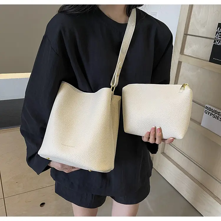 2024 Litchi Pattern Bucket Bag Women Tan — feature 35