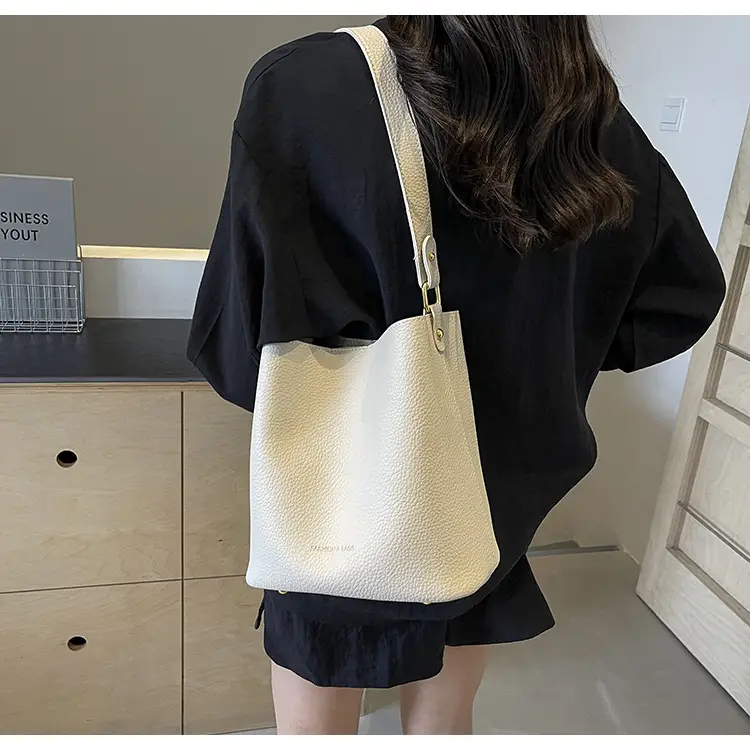 2024 Litchi Pattern Bucket Bag Women Tan — feature 36