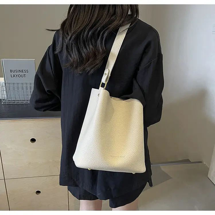 2024 Litchi Pattern Bucket Bag Women Tan — feature 38