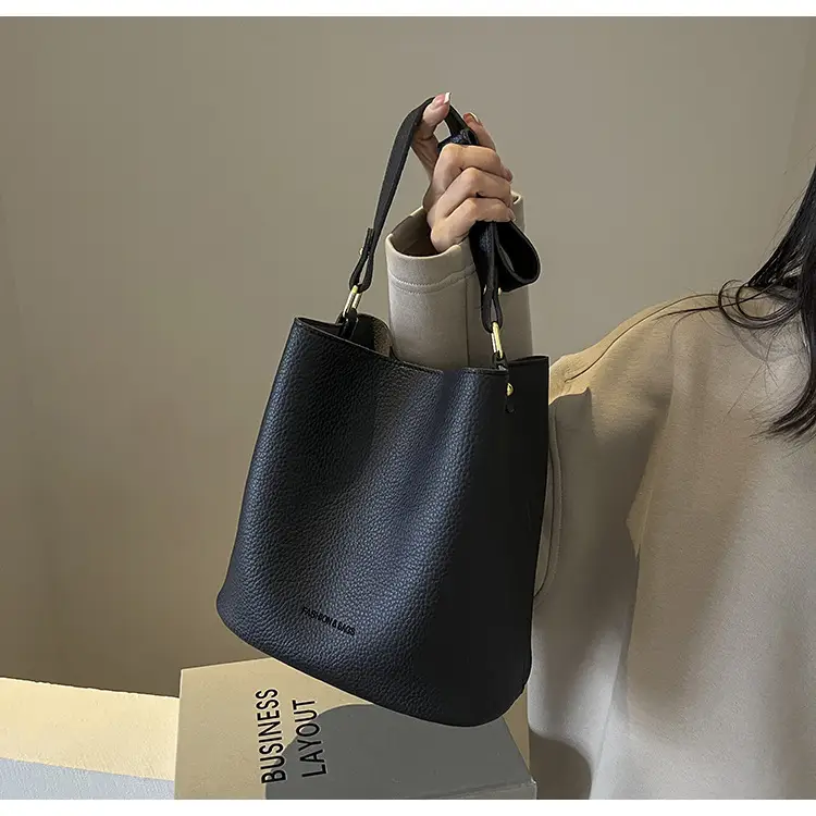 2024 Litchi Pattern Bucket Bag Women Tan — feature 40