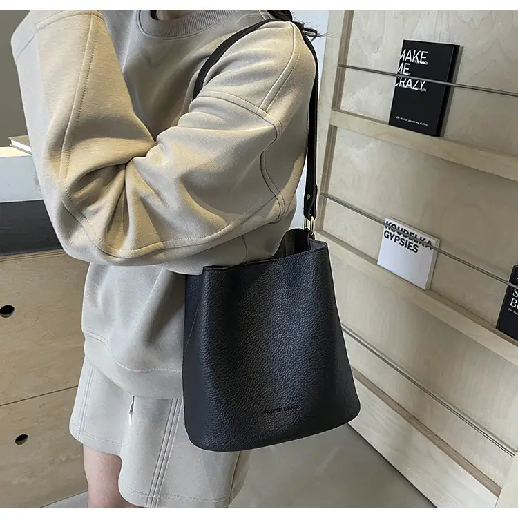 2024 Litchi Pattern Bucket Bag Women Tan — feature 46