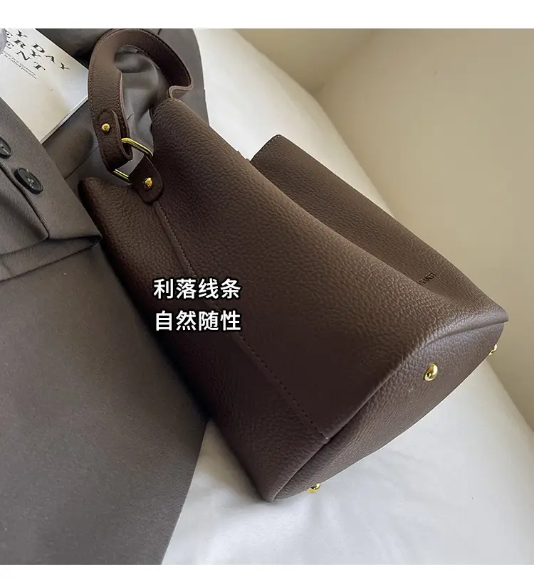 2024 Litchi Pattern Bucket Bag Women Tan — feature 8