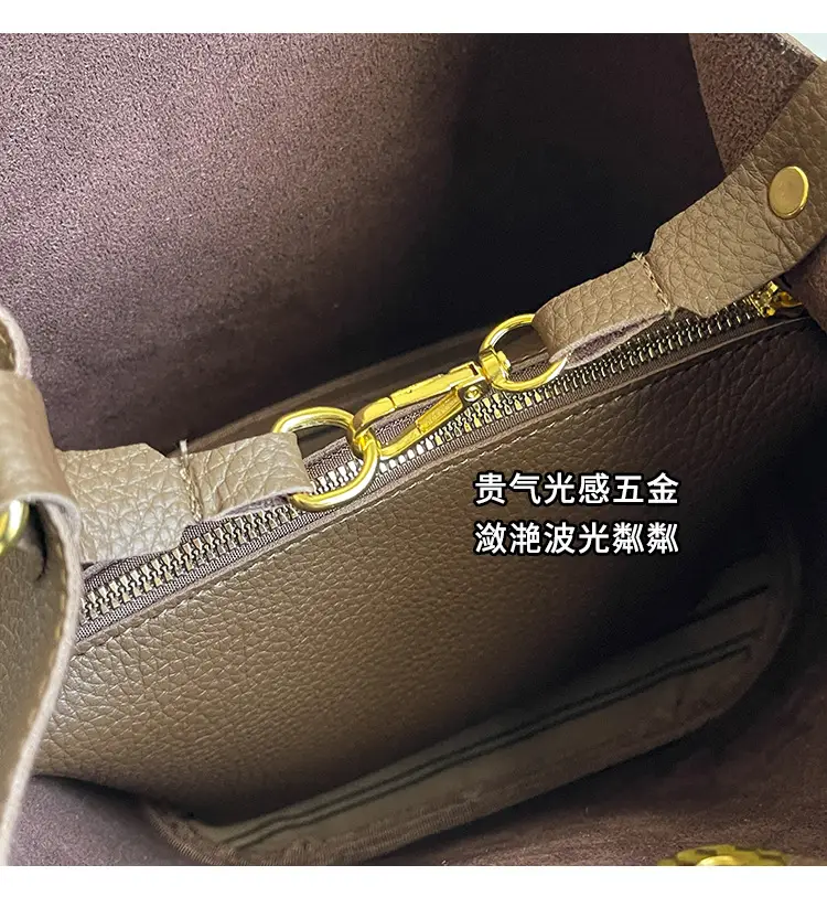 2024 Litchi Pattern Bucket Bag Women Tan — feature 9