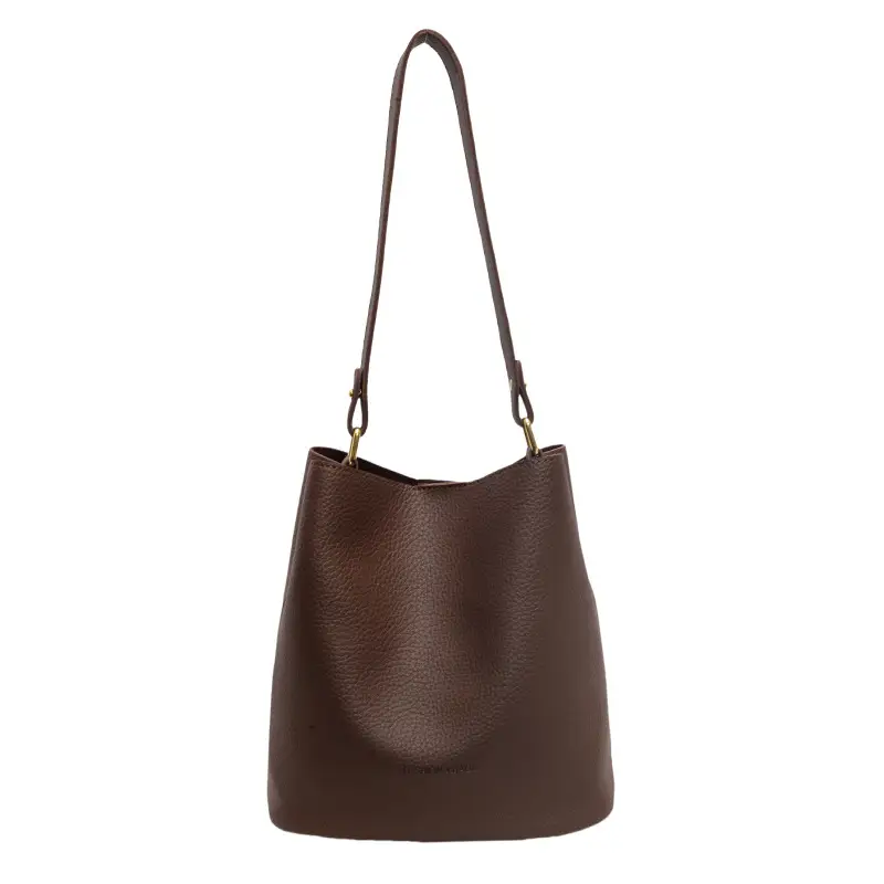 2024 Litchi Pattern Bucket Bag Women Tan - Image 2