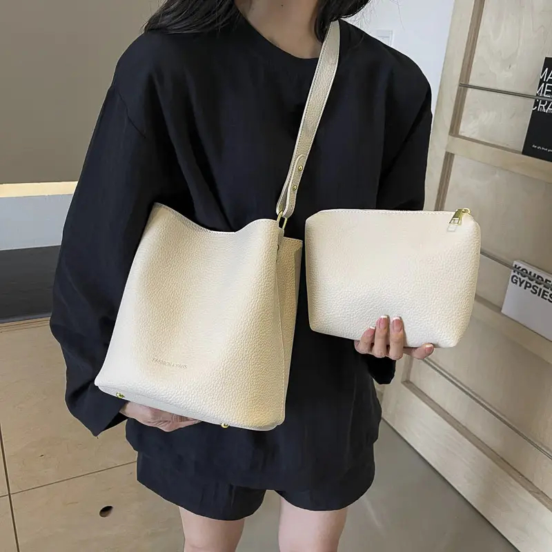 2024 Litchi Pattern Bucket Bag Women Tan - Image 4