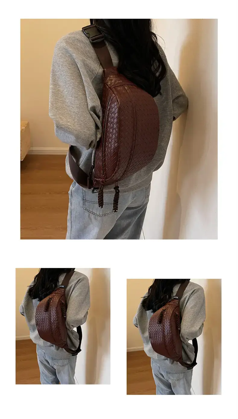 Men's Brown Crocodile Texture Crossbody Bag 34x175cm — feature 11