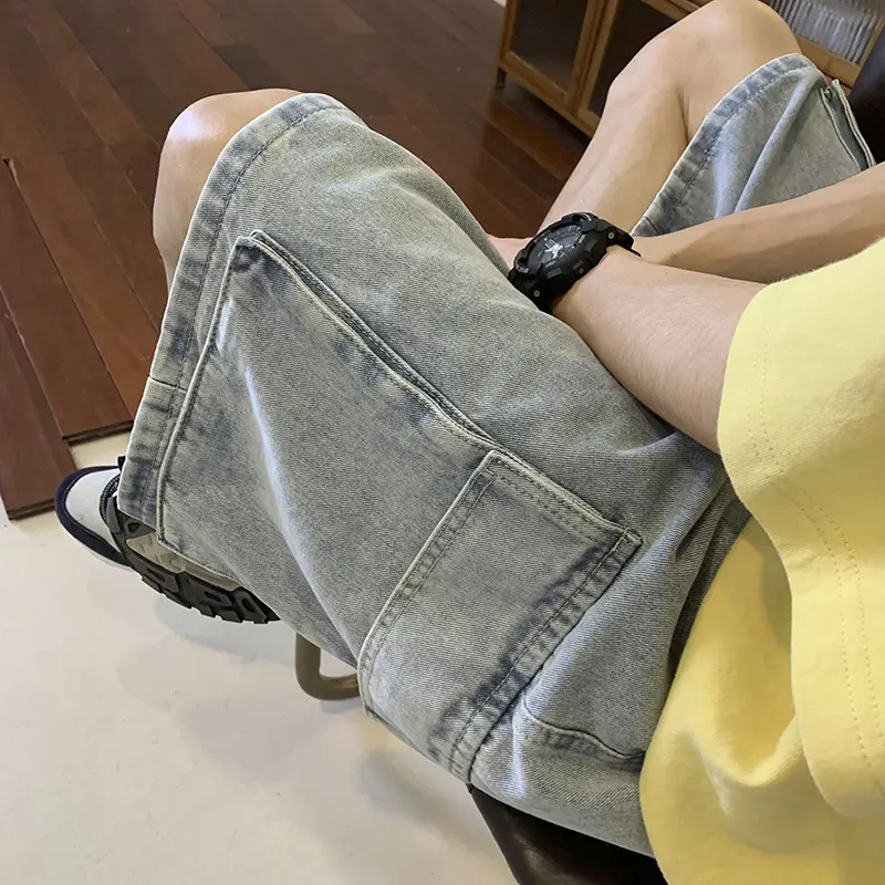 Men's Wash Denim Shorts Plus Size Wide Leg - Image 5