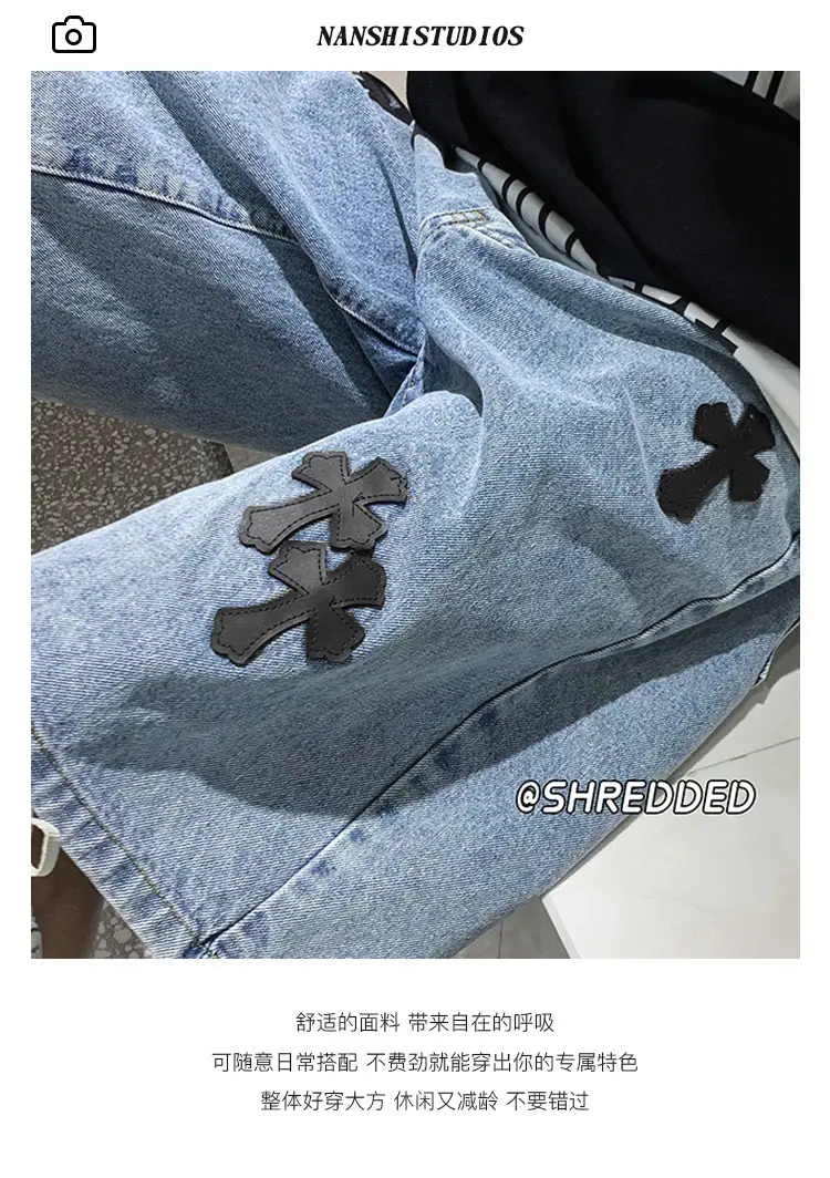 Men Grey Denim Shorts Cross Labeling Summer Casual — feature 2