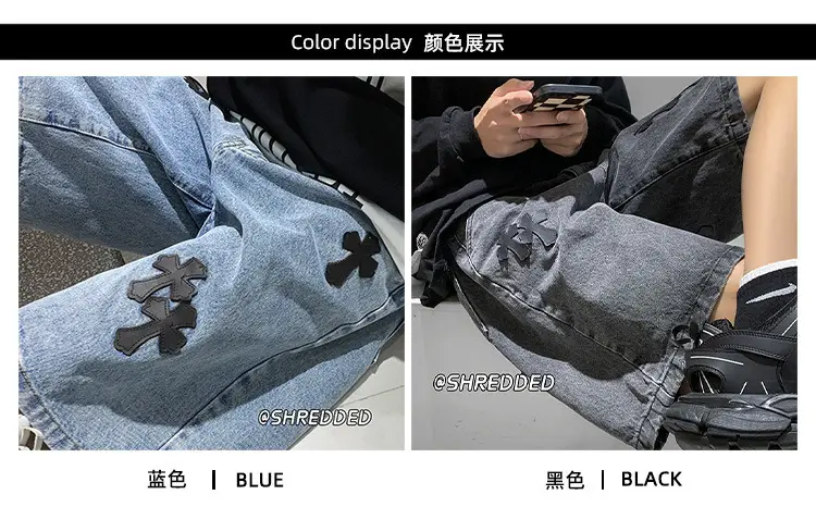 Men Grey Denim Shorts Cross Labeling Summer Casual — feature 4