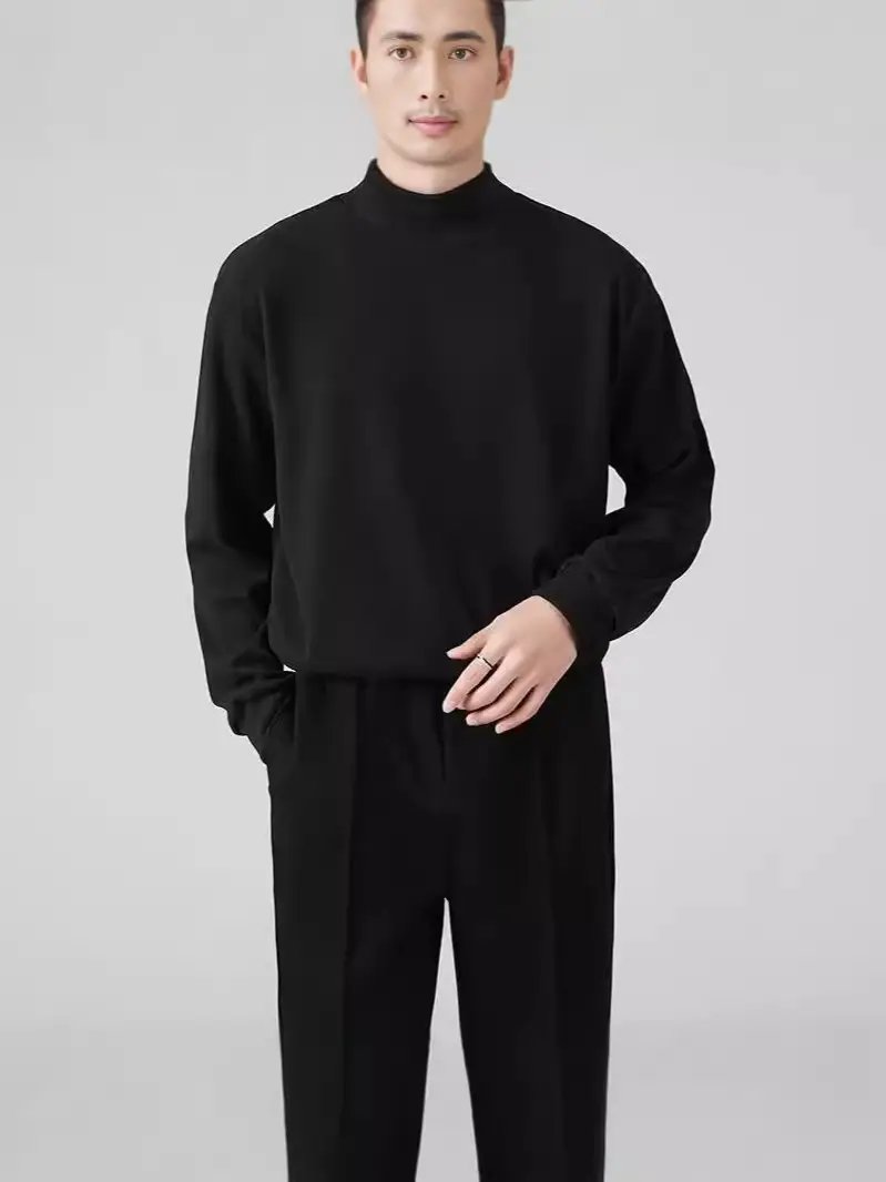 Men's Black Velvet Turtleneck Sweatshirt Set - Image 12