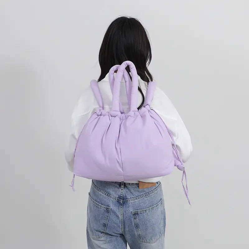 Lilac Cotton Drawstring Backpack with Dual Ties - Image 13