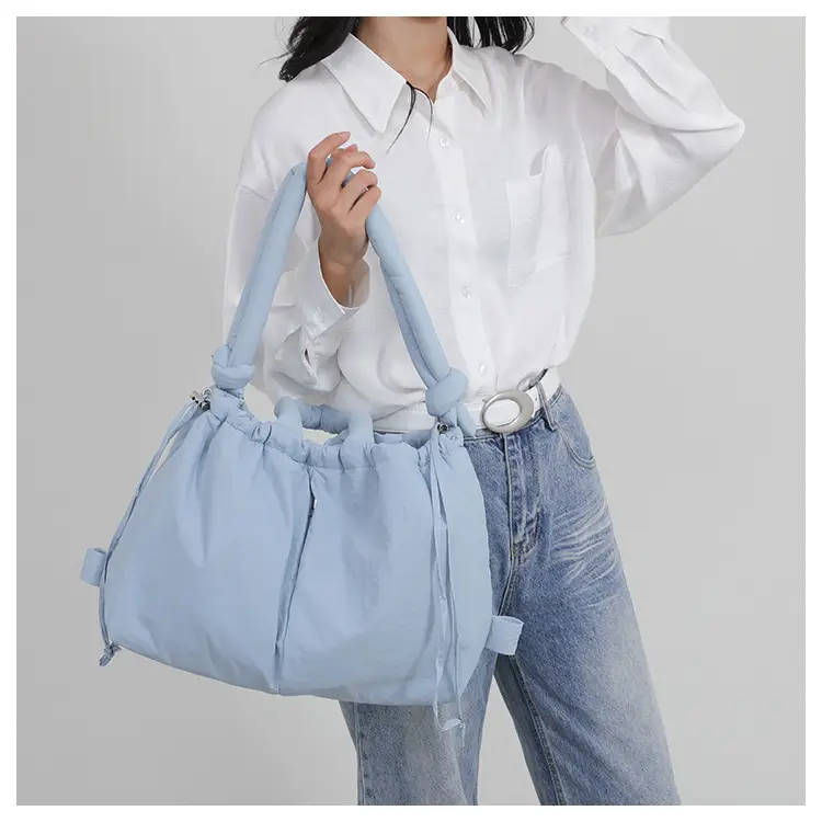 Lilac Cotton Drawstring Backpack with Dual Ties — feature 39