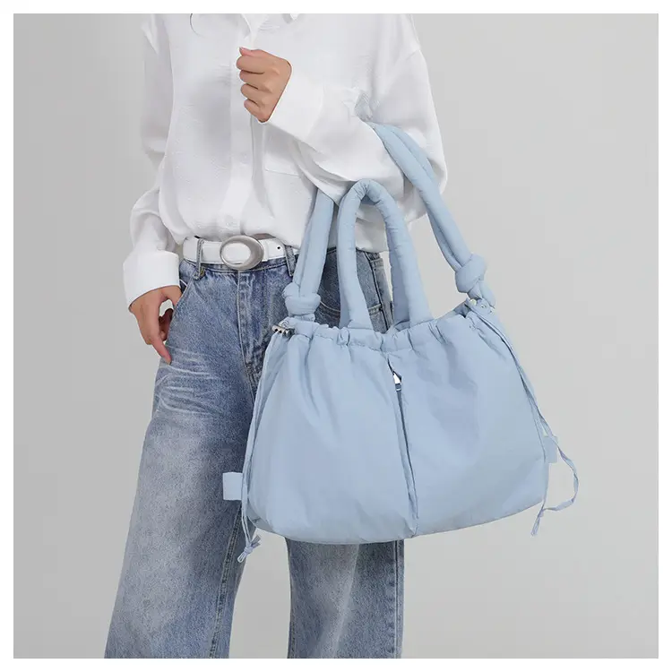 Lilac Cotton Drawstring Backpack with Dual Ties — feature 40