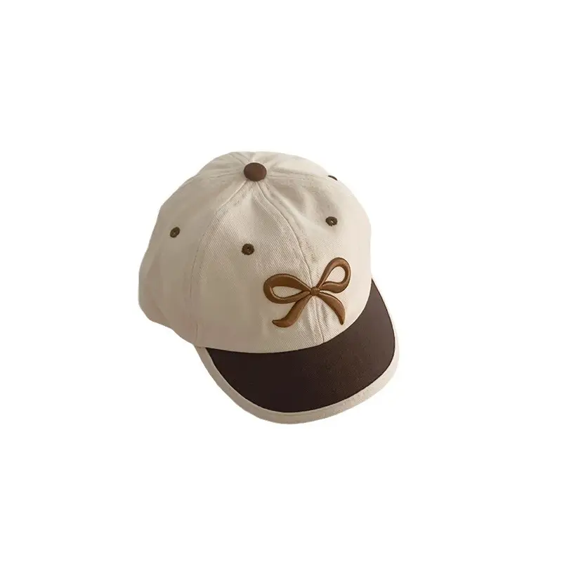 Girls Bow Embroidered Baseball Caps Purple Brown - Image 6