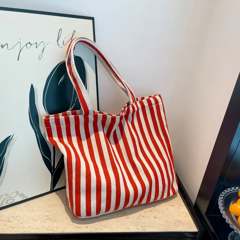 Women Striped Canvas Shoulder Bag 2024 New - Image 5