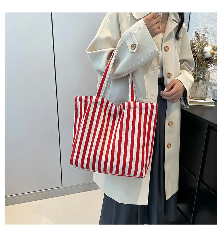 Women Striped Canvas Shoulder Bag 2024 New — feature 11