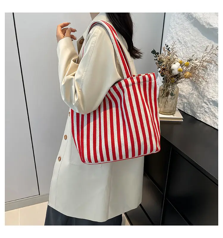 Women Striped Canvas Shoulder Bag 2024 New — feature 12