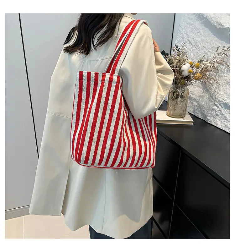 Women Striped Canvas Shoulder Bag 2024 New — feature 14