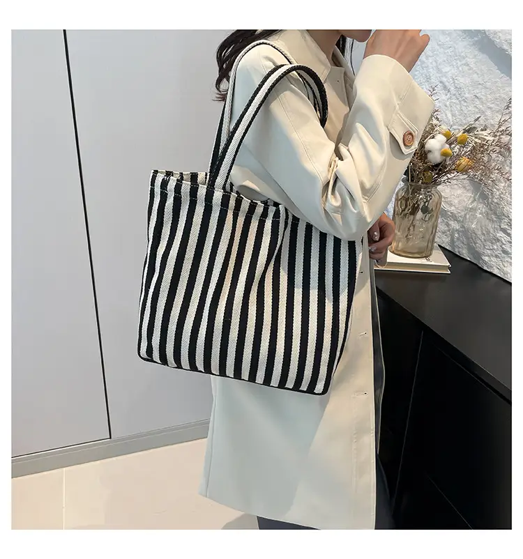 Women Striped Canvas Shoulder Bag 2024 New — feature 16