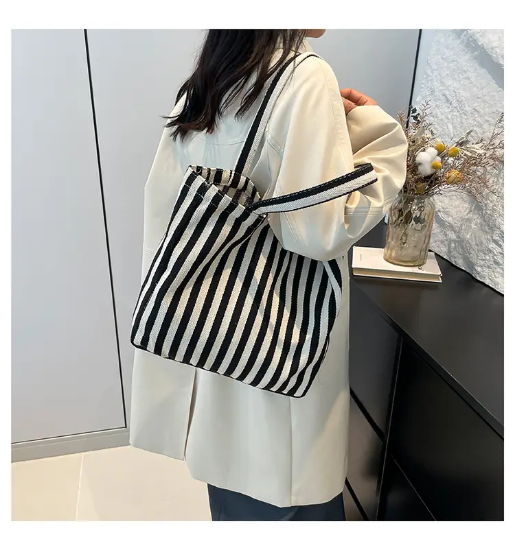 Women Striped Canvas Shoulder Bag 2024 New — feature 17