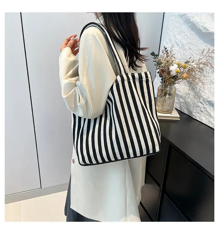 Women Striped Canvas Shoulder Bag 2024 New — feature 18