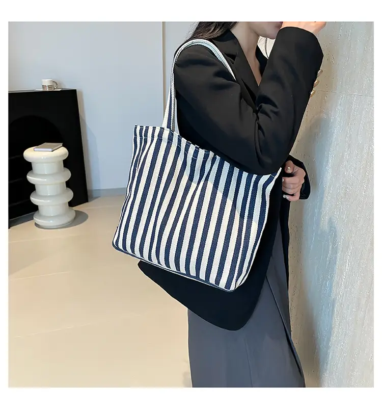 Women Striped Canvas Shoulder Bag 2024 New — feature 20