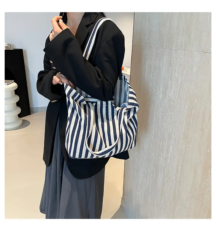 Women Striped Canvas Shoulder Bag 2024 New — feature 22