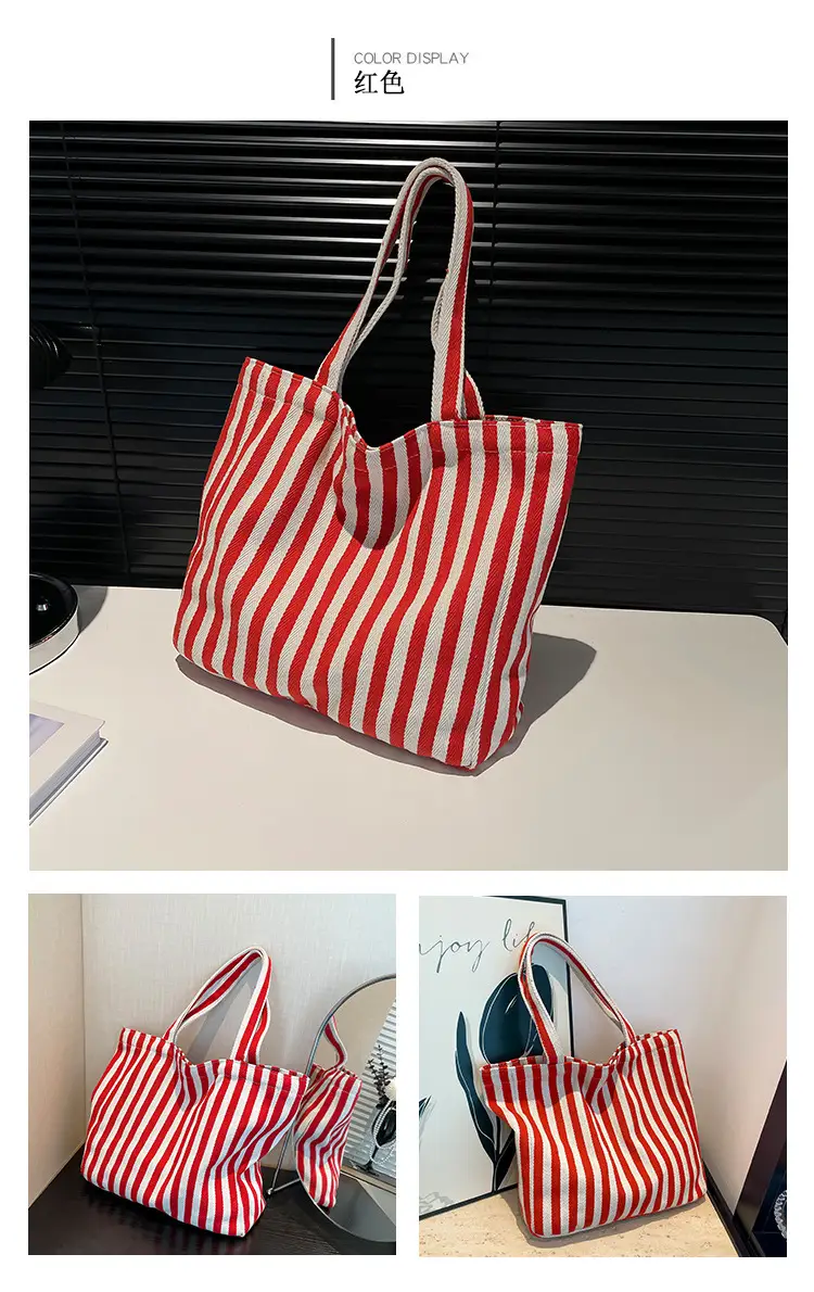 Women Striped Canvas Shoulder Bag 2024 New — feature 24