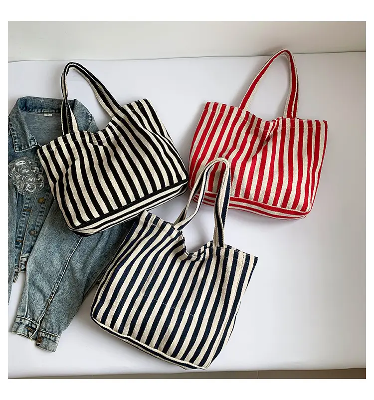 Women Striped Canvas Shoulder Bag 2024 New — feature 26