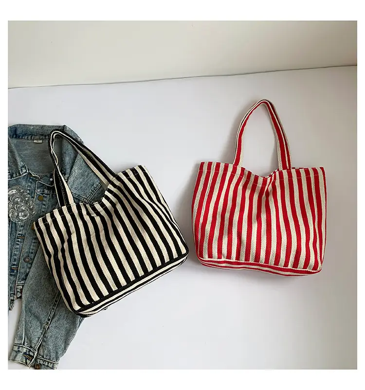 Women Striped Canvas Shoulder Bag 2024 New — feature 27