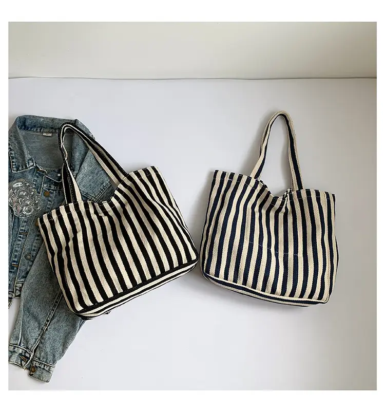 Women Striped Canvas Shoulder Bag 2024 New — feature 28