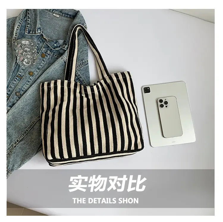 Women Striped Canvas Shoulder Bag 2024 New — feature 7