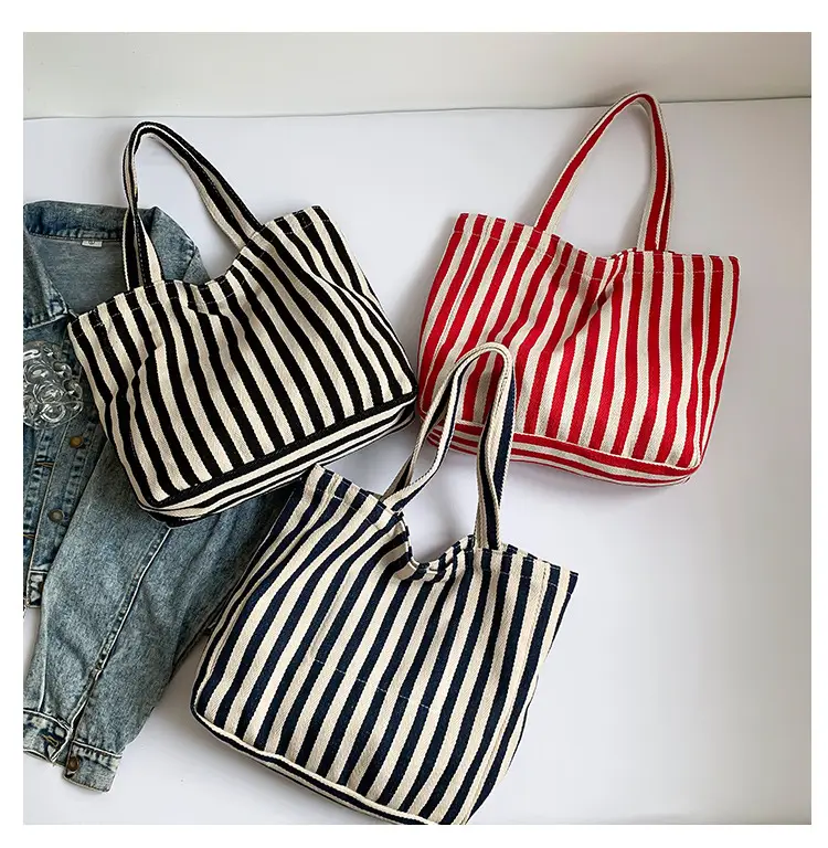 Women Striped Canvas Shoulder Bag 2024 New — feature 9