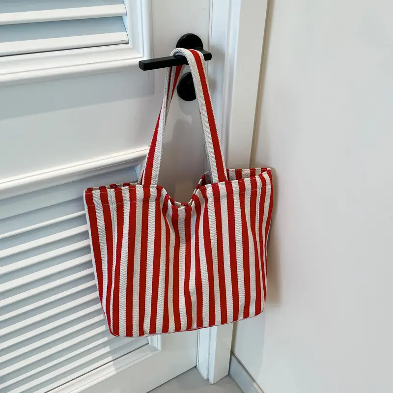 Women Striped Canvas Shoulder Bag 2024 New - Image 2