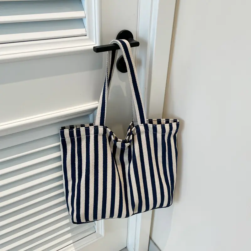 Women Striped Canvas Shoulder Bag 2024 New - Image 3