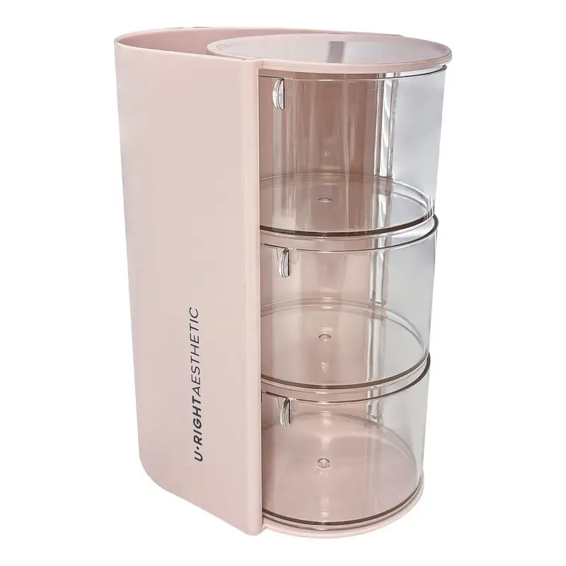 Multi-functional Cosmetic Storage Box with Rotating Powder Puff & Brush Compartment