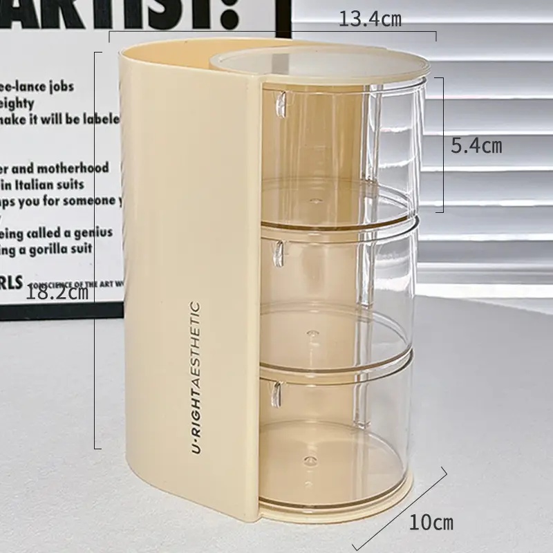 Multi-functional Cosmetic Storage Box with Rotating Powder Puff & Brush Compartment