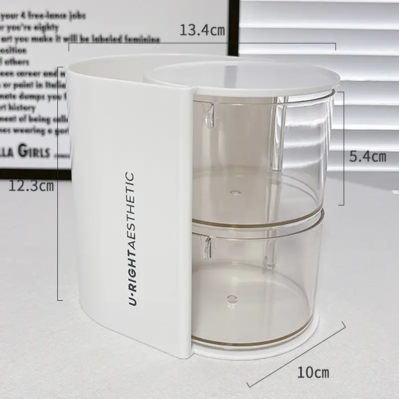 Multi-functional Cosmetic Storage Box with Rotating Powder Puff & Brush Compartment