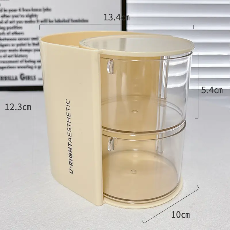 Multi-functional Cosmetic Storage Box with Rotating Powder Puff & Brush Compartment