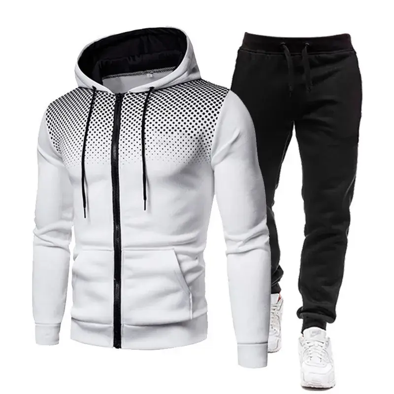 Men's Black Red Zipper Hoodie & Pants Set Fall Winter Fleece