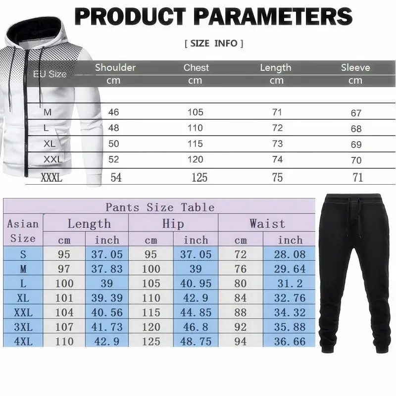Men's Black Red Zipper Hoodie & Pants Set Fall Winter Fleece — feature 1