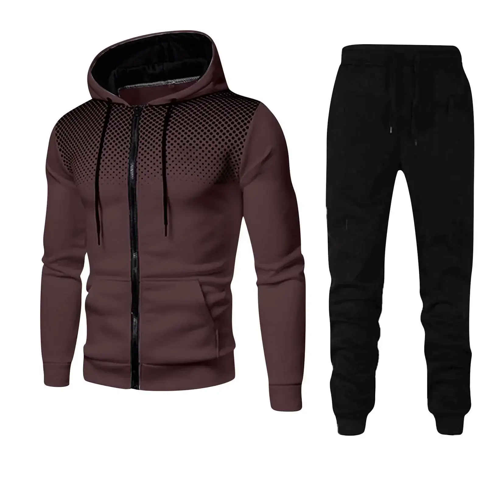Men's Black Red Zipper Hoodie & Pants Set Fall Winter Fleece — feature 10