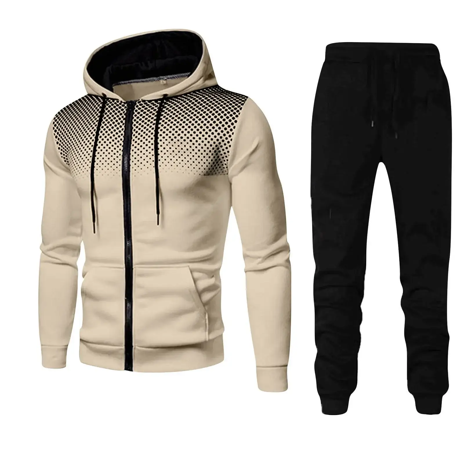Men's Black Red Zipper Hoodie & Pants Set Fall Winter Fleece — feature 11