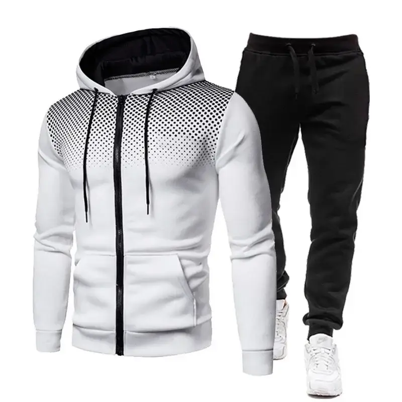 Men's Black Red Zipper Hoodie & Pants Set Fall Winter Fleece — feature 3
