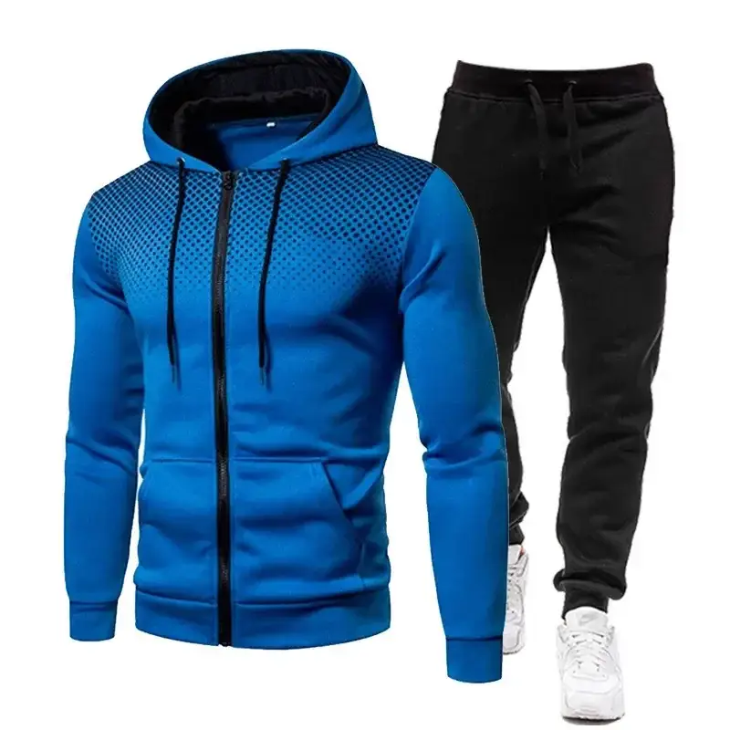 Men's Black Red Zipper Hoodie & Pants Set Fall Winter Fleece — feature 4