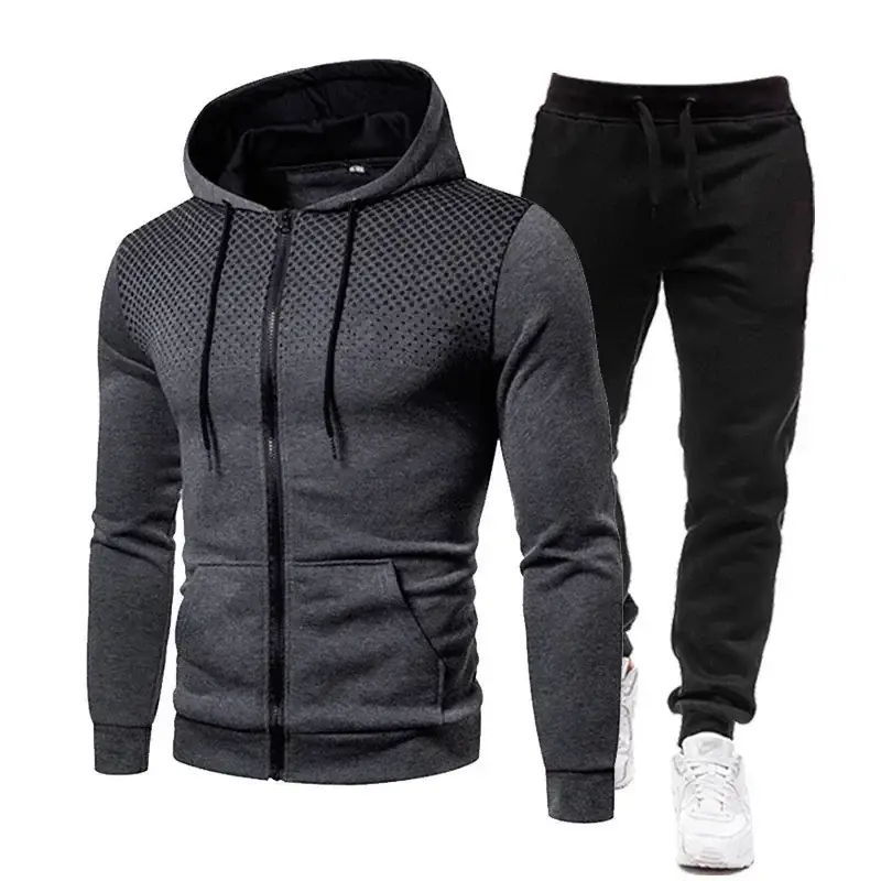 Men's Black Red Zipper Hoodie & Pants Set Fall Winter Fleece — feature 6
