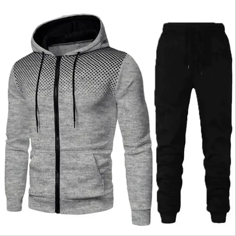 Men's Black Red Zipper Hoodie & Pants Set Fall Winter Fleece — feature 7