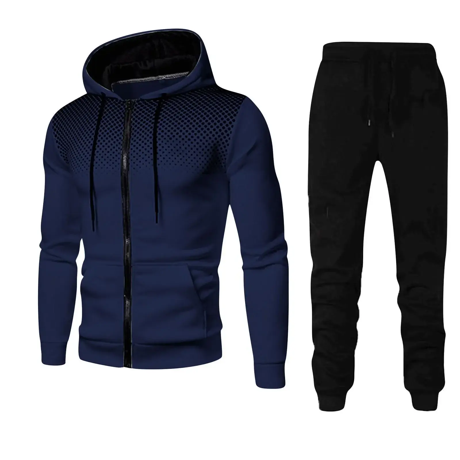 Men's Black Red Zipper Hoodie & Pants Set Fall Winter Fleece — feature 8