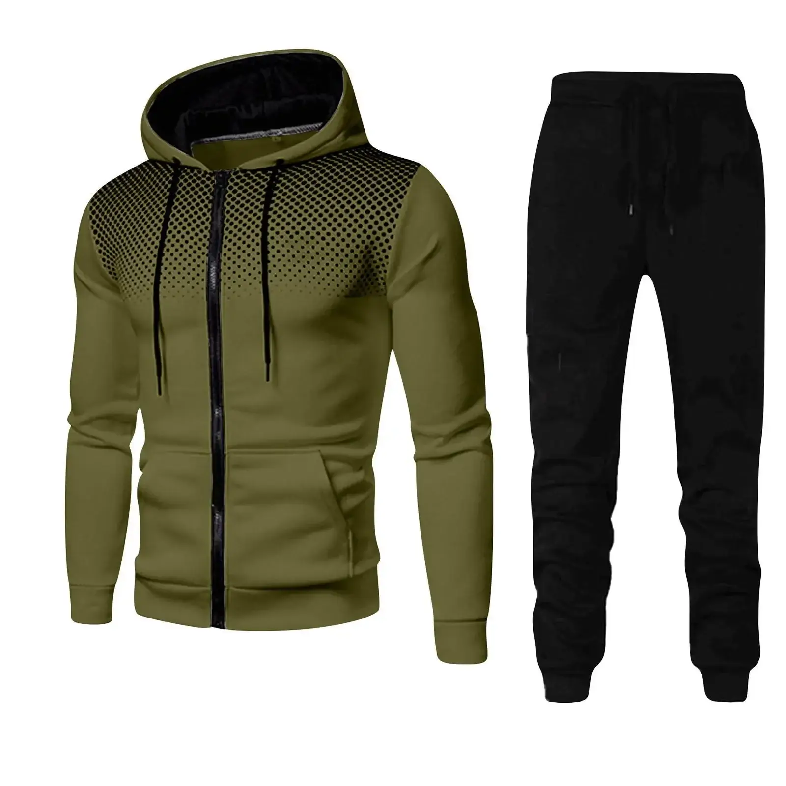 Men's Black Red Zipper Hoodie & Pants Set Fall Winter Fleece — feature 9